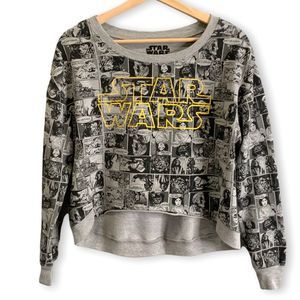 STAR WARS Cropped Hi-Lo Grey Sweatshirt Oversize Sz S